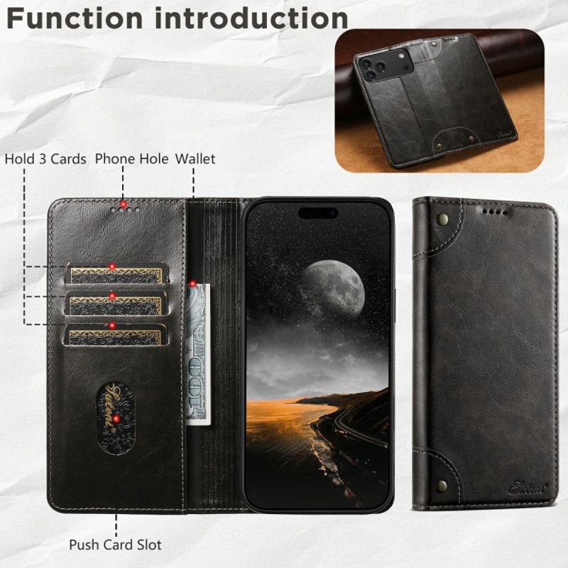 Folio Deksel Lær iPhone 17 Pro Max Vintage Suteni