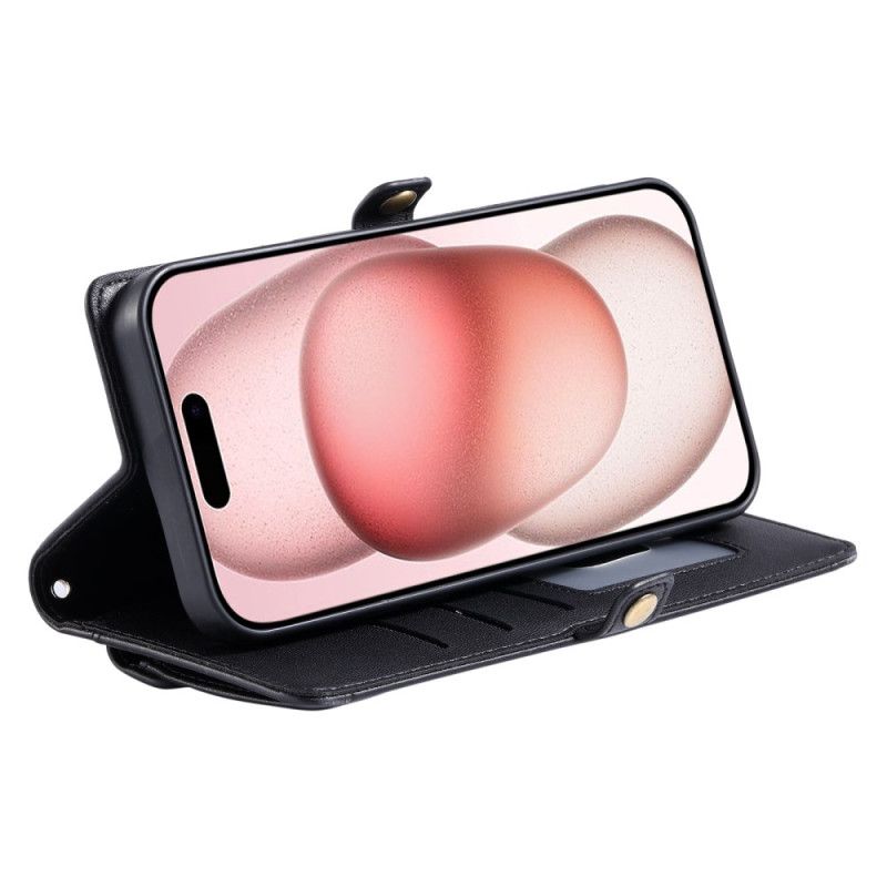 Lærdeksel Folio Deksel iPhone 17 Pro Max Mobildeksel Veske Og Snor