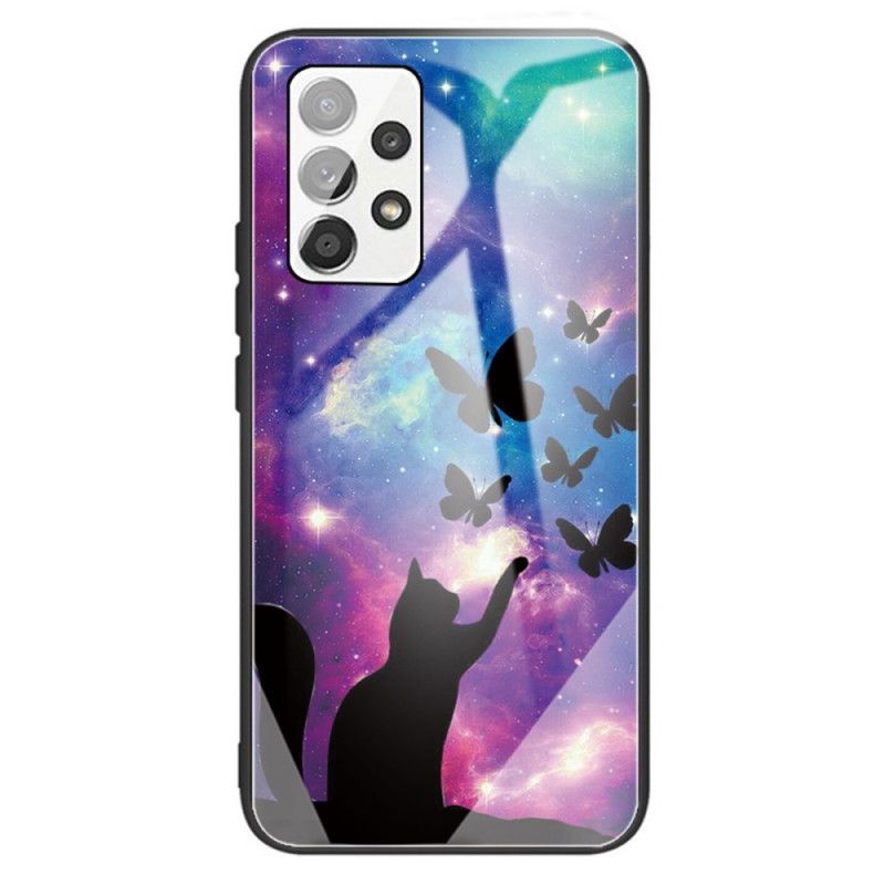 Deksel Til Samsung Galaxy A13 Katt Og Sommerfugler Herdet Glass