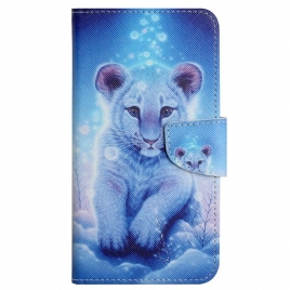 Folio Deksel Til Samsung Galaxy A13 Hvit Tiger Med Snor