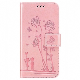 Lærdeksel Til Samsung Galaxy A13 Med Kjede Romantiske Strappy Roses