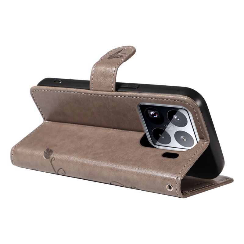 Folio Deksel Til Xiaomi 15 Pro Blomster- Og Sommerfuglmønster