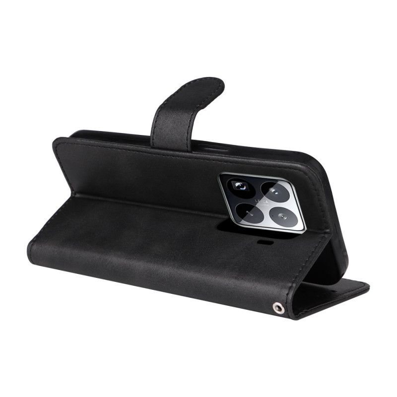 Folio Deksel Til Xiaomi 15 Pro Ensfarget Skinneffekt Med Stropp