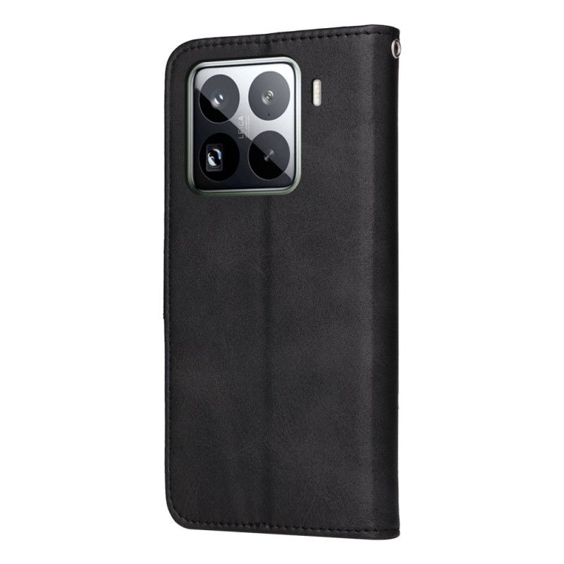 Folio Deksel Til Xiaomi 15 Pro Ensfarget Skinneffekt Med Stropp