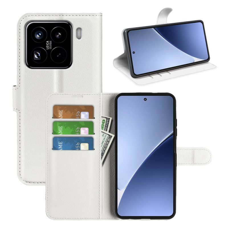 Folio Deksel Til Xiaomi 15 Pro Klassisk Litchi-imitasjonsskinn