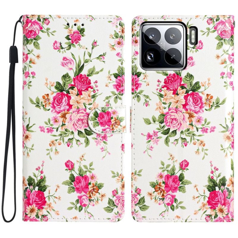 Folio Deksel Til Xiaomi 15 Pro Røde Blomster