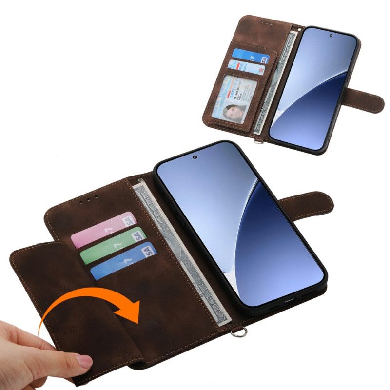 Folio Deksel Xiaomi 15 Pro Blomstermønster I Semsket Skinneffekt Med Stropp Og Skulderstropp