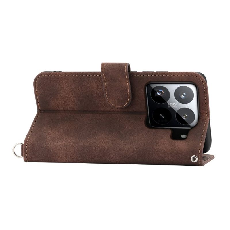 Folio Deksel Xiaomi 15 Pro Blomstermønster I Semsket Skinneffekt Med Stropp Og Skulderstropp