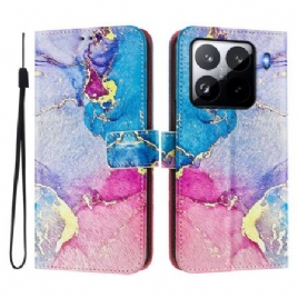Folio Deksel Xiaomi 15 Pro Fargerik Marmor Beskyttelse Deksel