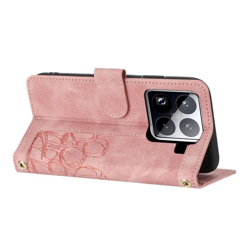 Lærdeksel Folio Deksel Xiaomi 15 Pro 9 Kortholdere Med Tulipanmønster