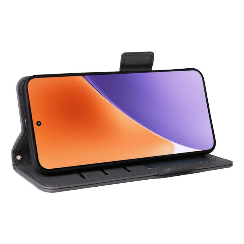 Lærdeksel Folio Deksel Xiaomi 15 Pro Litchi-imitasjon I Lær Med Stropp