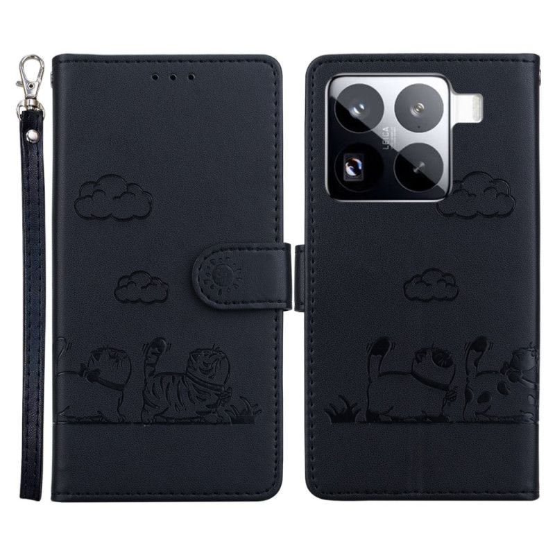 Lærdeksel Folio Deksel Xiaomi 15 Pro Mobildeksel Rfid-blokkerende Kattemotiv