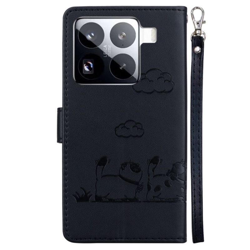 Lærdeksel Folio Deksel Xiaomi 15 Pro Mobildeksel Rfid-blokkerende Kattemotiv