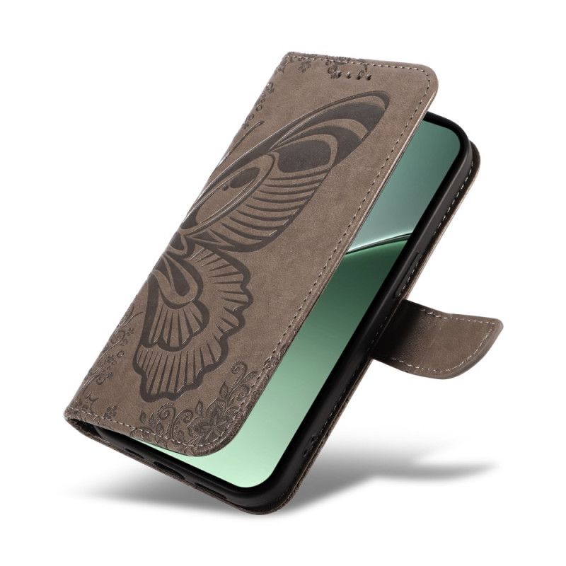 Lærdeksel Folio Deksel Xiaomi 15 Pro Mobildeksel Sommerfugldesign