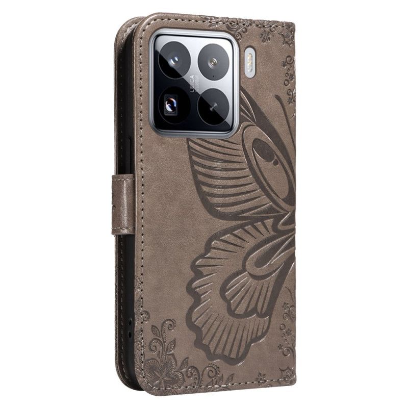 Lærdeksel Folio Deksel Xiaomi 15 Pro Mobildeksel Sommerfugldesign