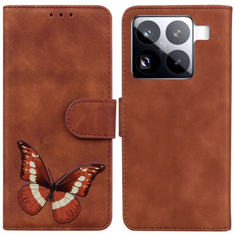 Lærdeksel Folio Deksel Xiaomi 15 Pro Sommerfugl I Semsket Skinneffekt