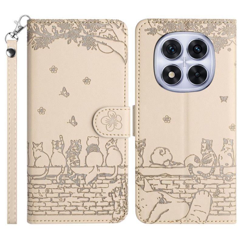 Lærdeksel Folio Deksel Poco X7 5g Mobildeksel Kattemønster-snor