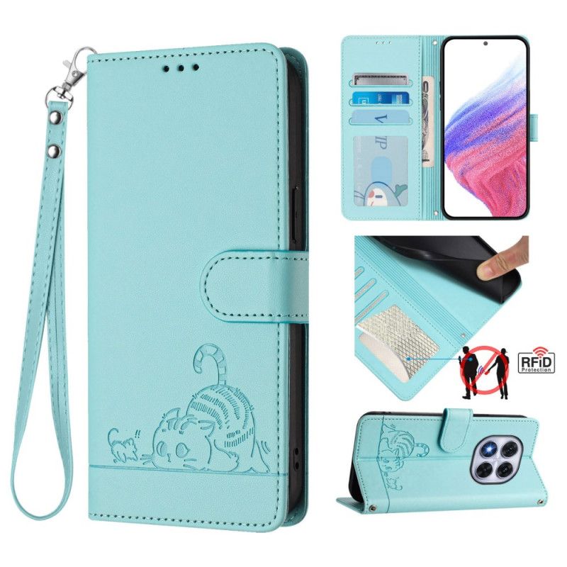 Lærdeksel Folio Deksel Poco X7 5g Mobildeksel Rfid-beskyttende Kattemotiv