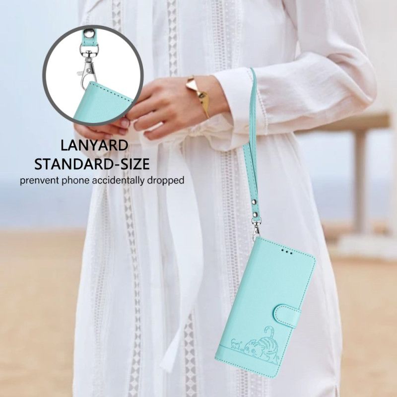 Lærdeksel Folio Deksel Poco X7 5g Mobildeksel Rfid-beskyttende Kattemotiv