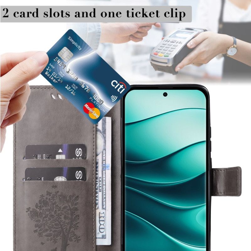 Lærdeksel Folio Deksel Poco X7 5g Mobildeksel Tre Og Katt