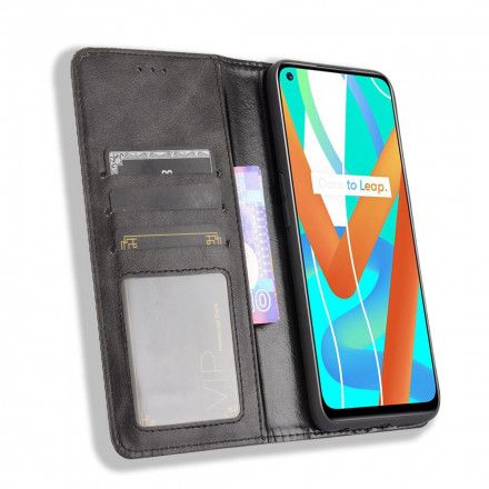 Beskyttelse Deksel Til Realme 8 5G Folio Deksel Vintage Stilisert Skinneffekt