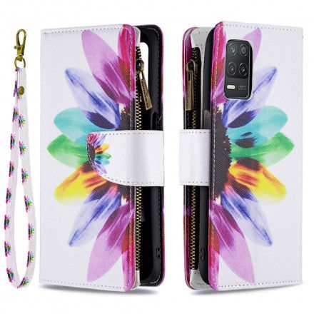 Folio Deksel Til Realme 8 5G Blomsterlomme Med Glidelås
