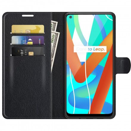 Folio Deksel Til Realme 8 5G Klassisk Litchi-effekt