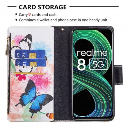 Folio Deksel Til Realme 8 5G Lomme Med Glidelås For Sommerfugler