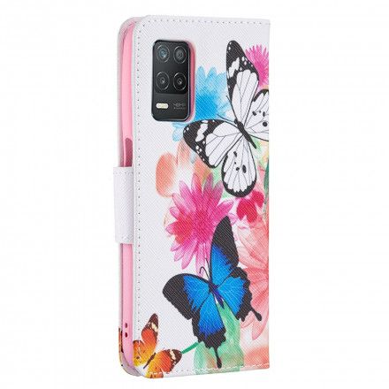 Lærdeksel Til Realme 8 5G Malede Sommerfugler Og Blomster