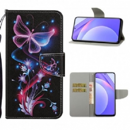 Folio Deksel Til Xiaomi Mi 10T Lite / Redmi Note 9 Pro 5G Sommerfugler Og Snor