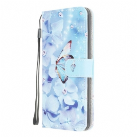 Folio Deksel Til Xiaomi Redmi 9C Med Kjede Diamant Stropp Sommerfugler