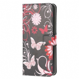 Folio Deksel Til Xiaomi Redmi 9C Sommerfugler Og Blomster