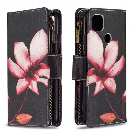 Lærdeksel Til Xiaomi Redmi 9C Blomsterlomme Med Glidelås