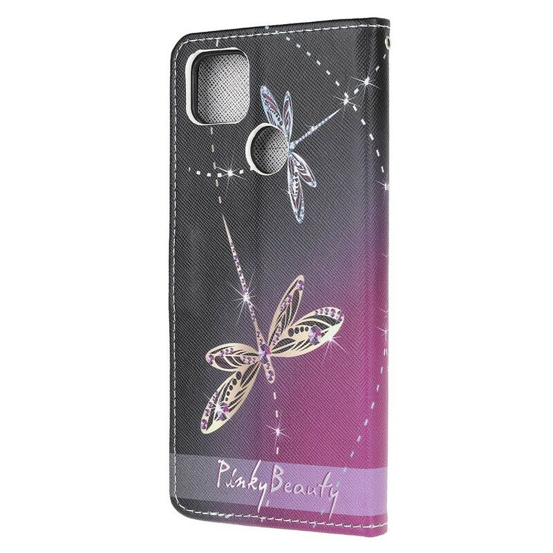 Lærdeksel Til Xiaomi Redmi 9C Med Kjede Thong Dragonflies