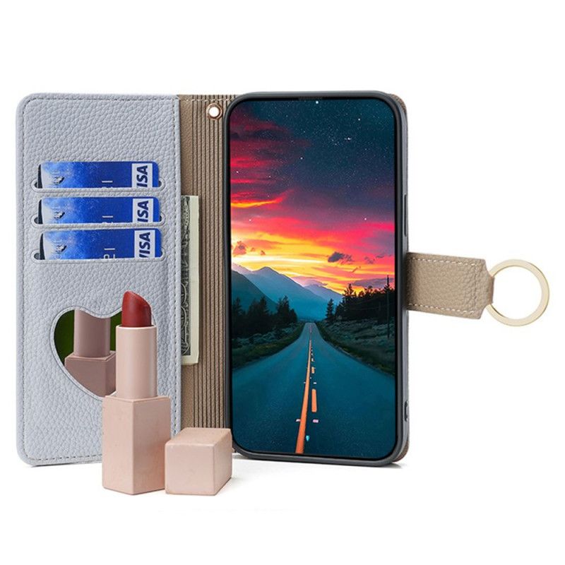 Lærdeksel Folio Deksel Realme 12 Pro / 12 Pro Plus Speil Og Kjede