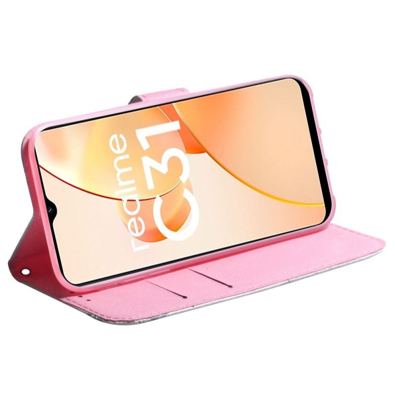Folio Deksel Til Realme C31 Rosa Blomst