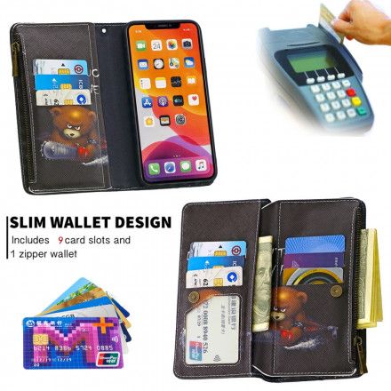 Folio Deksel Til iPhone 11 Pro Max Bear Glidelåslomme