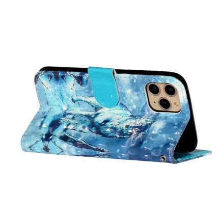 Folio Deksel Til iPhone 11 Pro Max Med Kjede Wolf Light Strap Spotlights