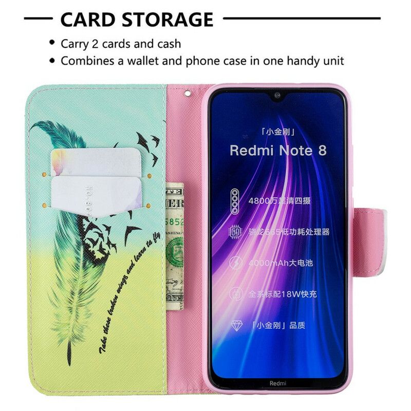 Folio Deksel Til Xiaomi Redmi Note 8 Lær Å Fly