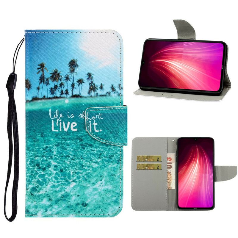 Folio Deksel Til Xiaomi Redmi Note 8 Med Kjede Lev Det Strappy