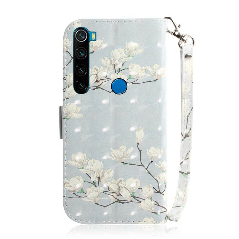 Folio Deksel Til Xiaomi Redmi Note 8 Med Kjede Thong Blomstertre