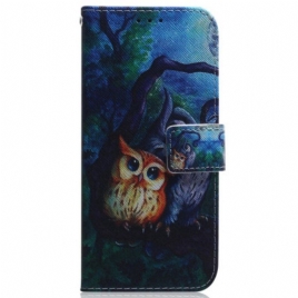 Folio Deksel Til Samsung Galaxy A54 5G Med Kjede Strappy Owls Maleri