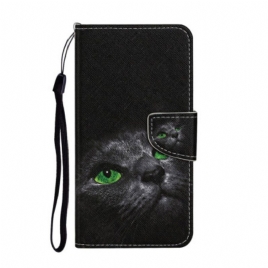 Lærdeksel Til Samsung Galaxy A54 5G Med Kjede Green Eyed Cat I Stropp