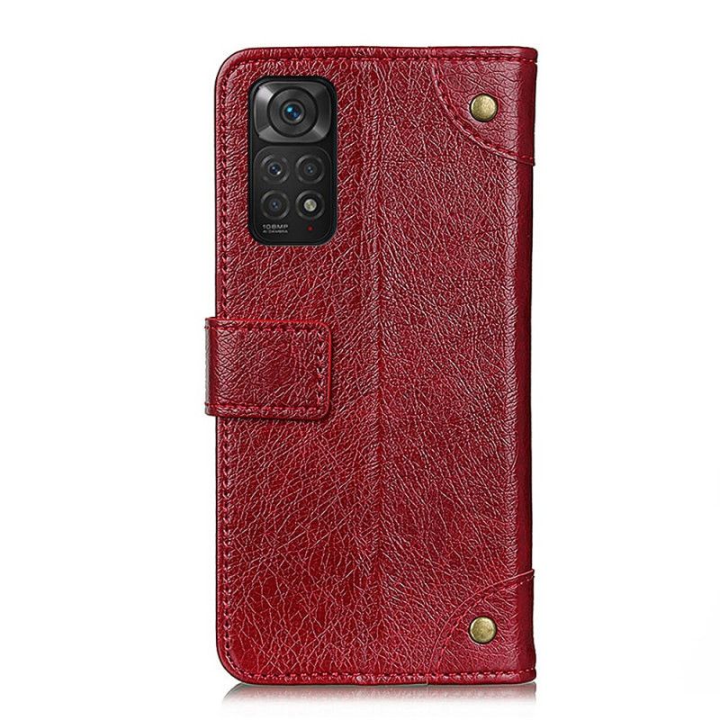 Folio Deksel Til Xiaomi Redmi Note 11 / 11S Vintage Nagler Nappa Skinnstil