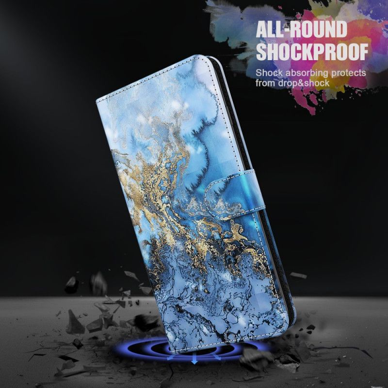Folio Deksel Til Samsung Galaxy S22 Plus 5G Marmordesign Med Snor