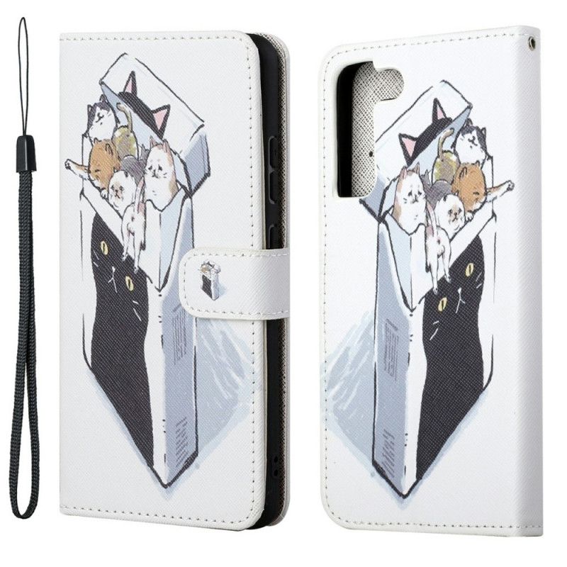 Folio Deksel Til Samsung Galaxy S22 Plus 5G Med Kjede Thong Cat Levering