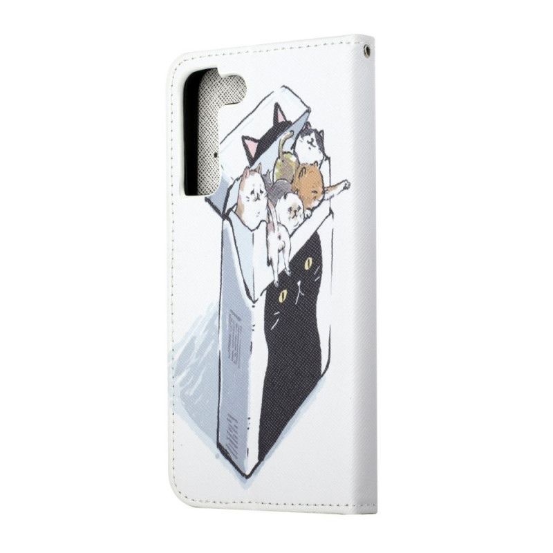 Folio Deksel Til Samsung Galaxy S22 Plus 5G Med Kjede Thong Cat Levering