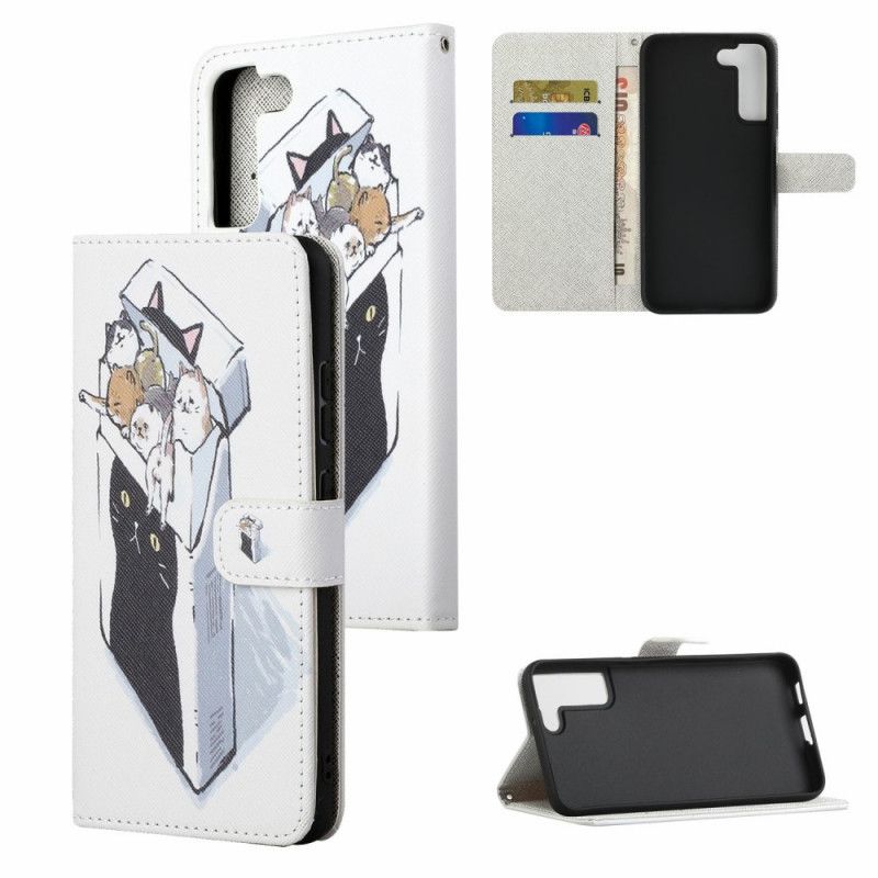 Folio Deksel Til Samsung Galaxy S22 Plus 5G Med Kjede Thong Cat Levering
