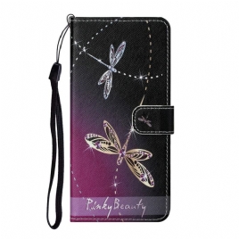 Folio Deksel Til Samsung Galaxy S22 Plus 5G Med Kjede Thong Dragonflies