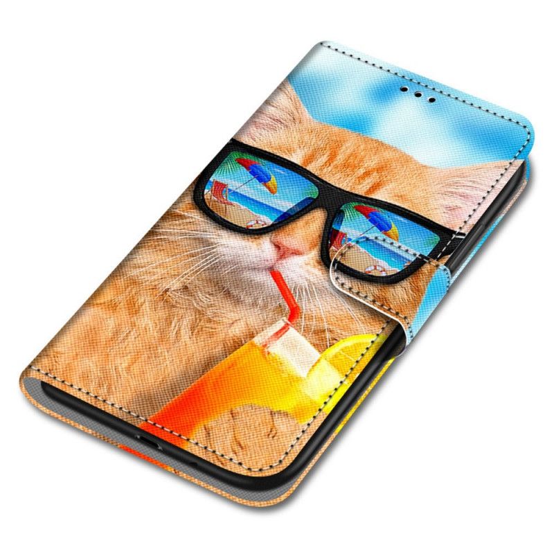Folio Deksel Til Samsung Galaxy S22 Plus 5G Med Kjede Thong Sun Cat